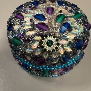 Peacock Beaded Jewel-Tone Trinket Box